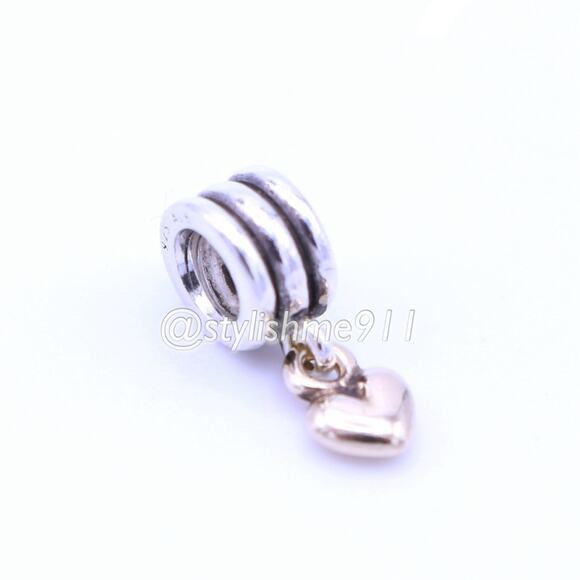 Authentic PANDORA Two-Tone Sterling Silver/ 14k Gold Heart Dangle - 790173 - Picture 9 of 9